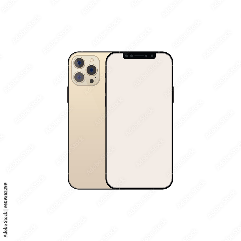 Gold Iphone pro 14 mobile backside and front side view with blank screens Transparent image Gold Iphone pro 14 mobile backside and front side view with blank screens Transparent image