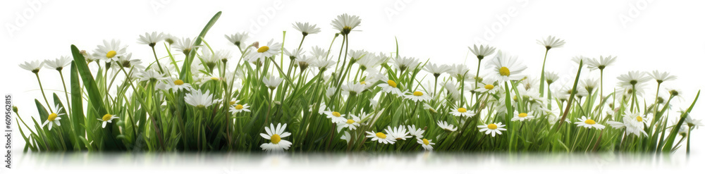 Grass with white daisies isolated on white background Grass with white daisies isolated on white background