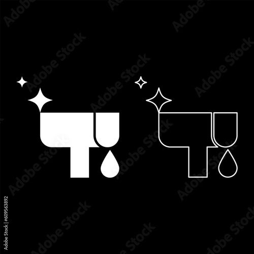 Rain gutter clearing eavestrough clean concept downpipe distribution pipe service cleaner roof drainage system chute clogged delete downspout set icon white color vector illustration image solid fill 