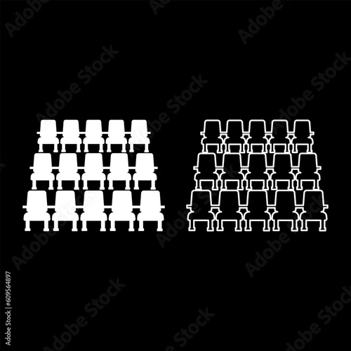 Chairs in cinema armchairs theater hall seats entertainment performance set icon white color vector illustration image solid fill outline contour line thin flat style