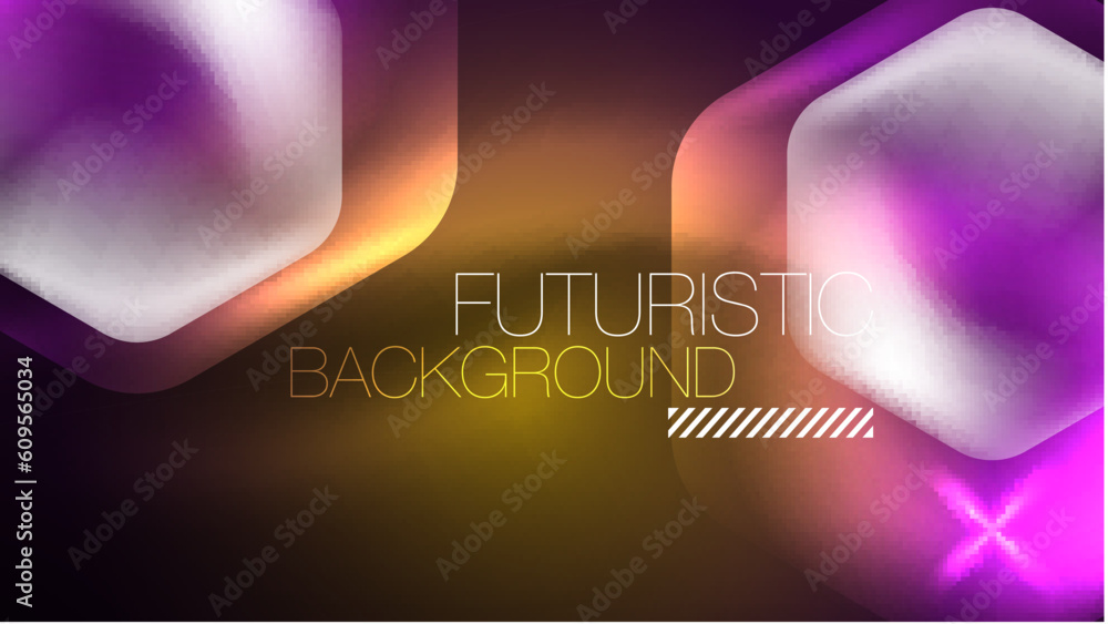 Glowing neon hexagons in dark space. Digital technology cyberspace hi-tech techno abstract background template