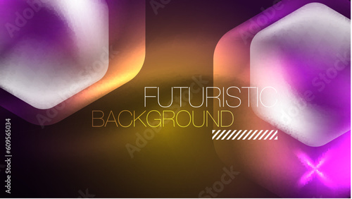 Glowing neon hexagons in dark space. Digital technology cyberspace hi-tech techno abstract background template