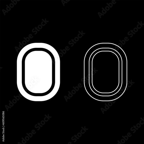 Illuminator of aircraft airplane window airliner porthole plane interior set icon white color vector illustration image solid fill outline contour line thin flat style