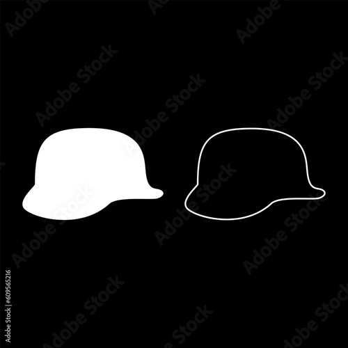 German helmet of World War two 2 stahlhelm ww2 set icon white color vector illustration image solid fill outline contour line thin flat style