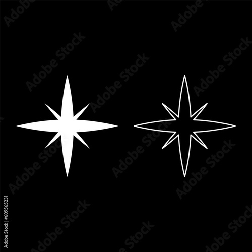Star spark set icon white color vector illustration image solid fill outline contour line thin flat style