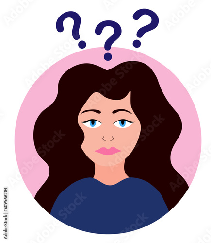 Woman confused. Mental health priority. Girl with mental problems. Worried, hyperactivity concept. ADHD. Flat vector illustration.