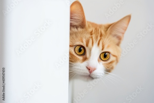 cat peeks out from behind a corner, ai generated, Generative AI