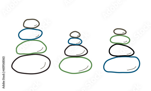 Stone balance zen. Outline logos of stones. Spa, massage logo. Color doodle icons. Harmony relax concept. Vector.