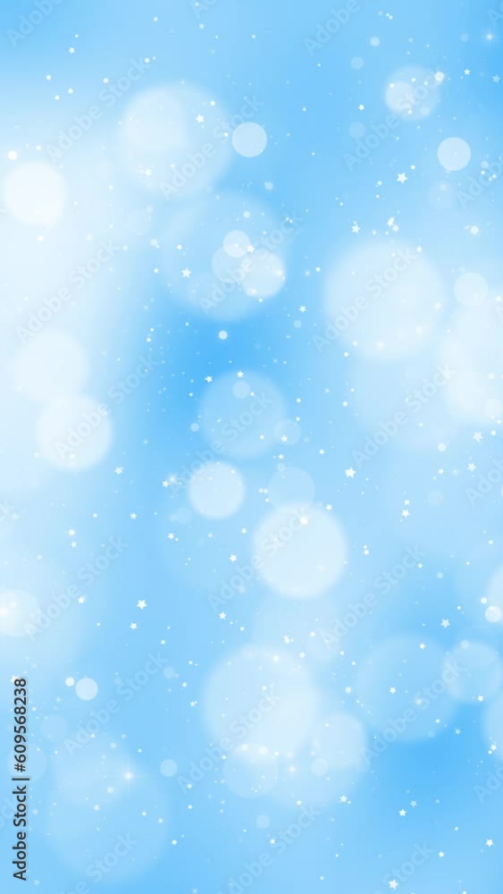 Blurry bright blue Christmas bokeh with flickering star shapes vertical loop background. Concept holiday animation. Blurry bright blue Christmas bokeh with flickering star shapes vertical loop background. Concept holiday animation.