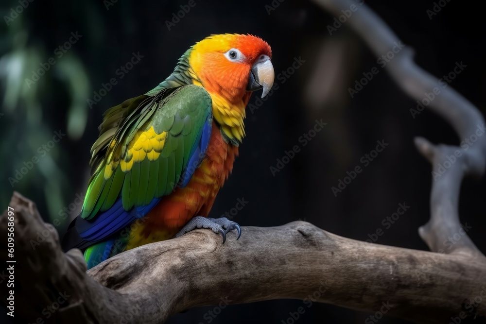 Colorful parrot branch. Generate Ai