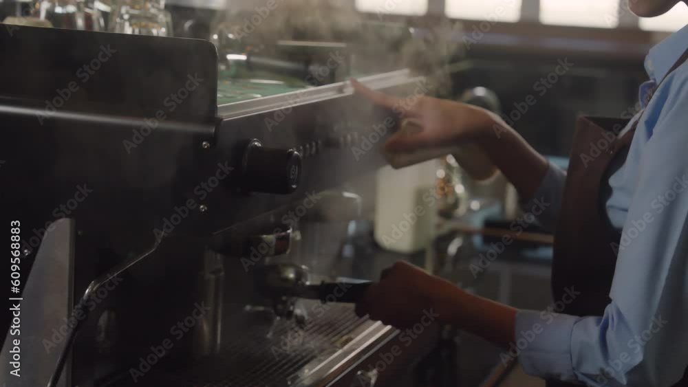 Young men and women learn every step of opening a coffee shop. concept Small businesses or SMEs Young men and women learn every step of opening a coffee shop. concept Small businesses or SMEs