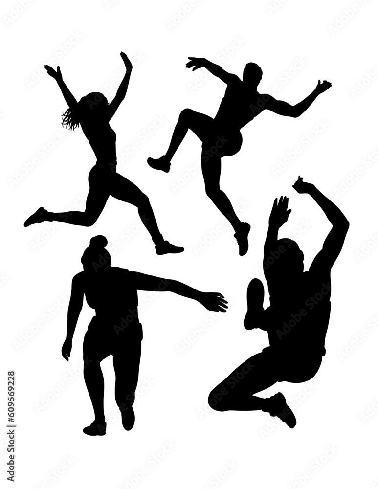 Long jump sport training pose silhouette Long jump sport training pose silhouette