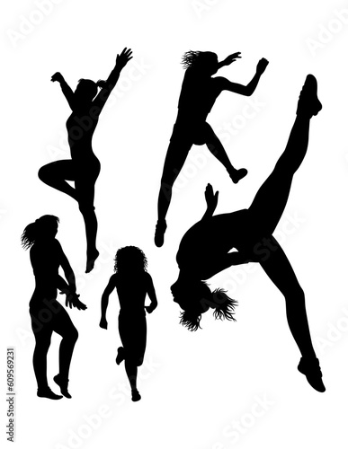 Gymnastic running and jumping sport training pose silhouette
