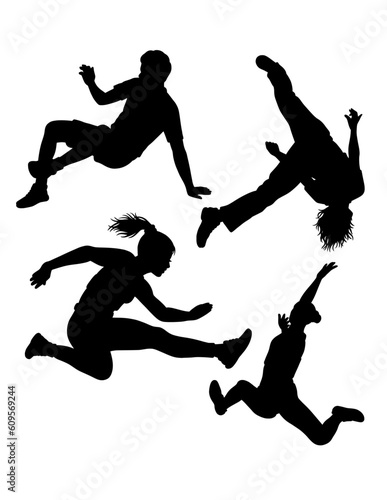 Jumping and somersault parkour sport training pose silhouette