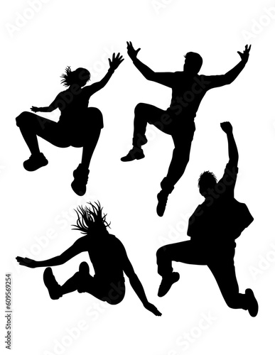 Parkour and dancing jumping sport training pose silhouette