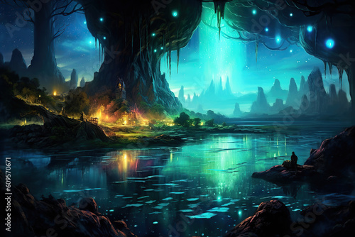 magical glowing fantasy landscape  Generative AI