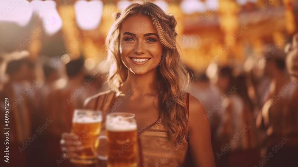 woman with beer. Generative AI woman with beer. Generative AI