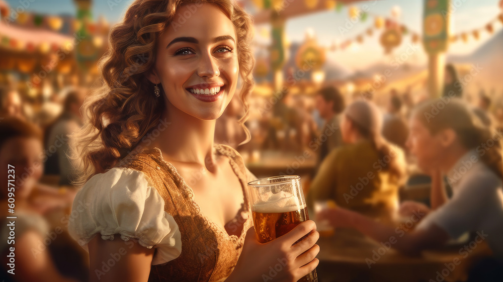Fototapeta premium woman with beer. Generative AI