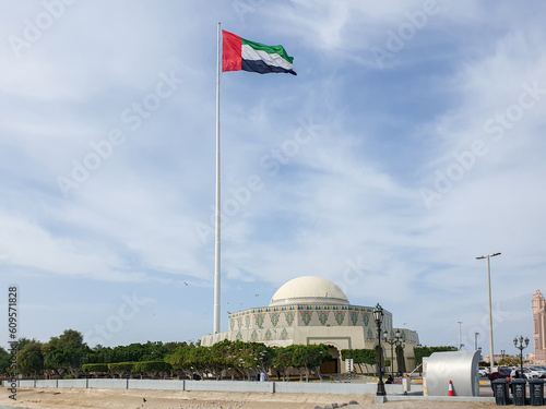 UAE Flag in Abu Dhabi (UAE) with Abu Dhabi Theater - Emirates Heritage Club