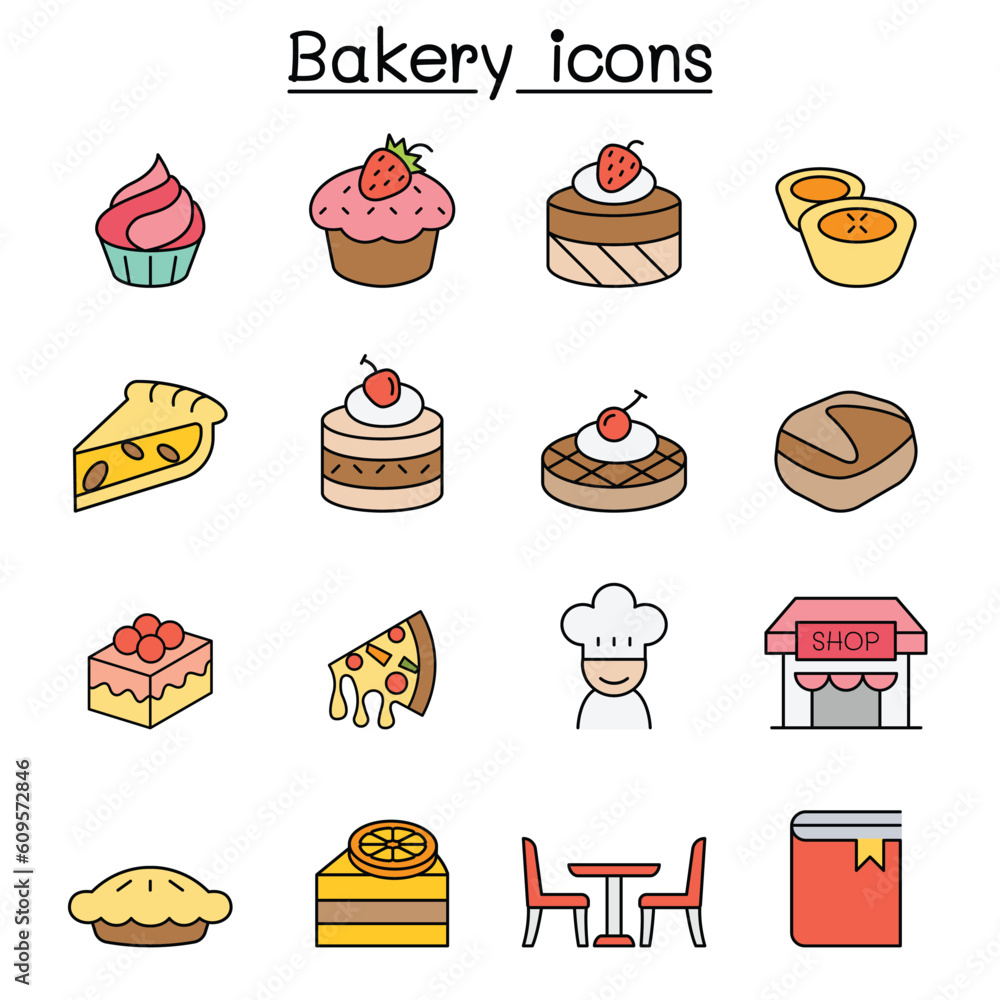 Bakery and Pastry color line icon set Bakery and Pastry color line icon set