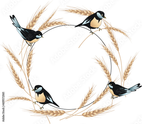 round frame from wheat, background for text Ukrainian motif