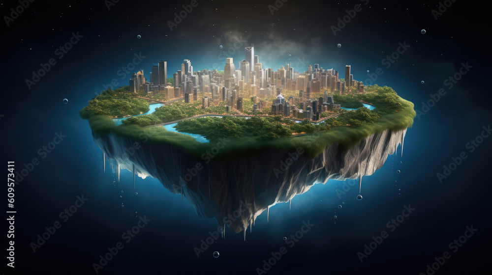 Outer space view and a flat earth planet with big city. Post apocalypse. Outer space view and a flat earth planet with big city. Post apocalypse.