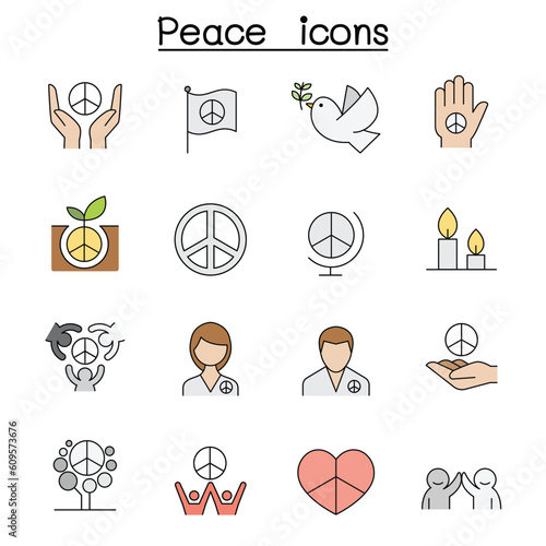 Peace color line icon set