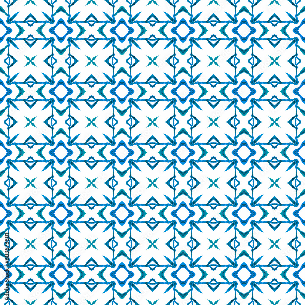 Ikat repeating swimwear design. Blue Ikat repeating swimwear design. Blue