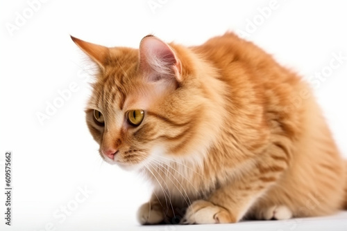 a cute cat posing against a white background