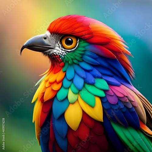 Colorful bird with vibrant colored feathers digital art illustration, Generative AI