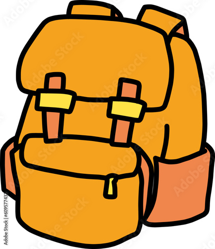 シンプルにデフォルメしたオレンジ色のリュックサックのイラスト