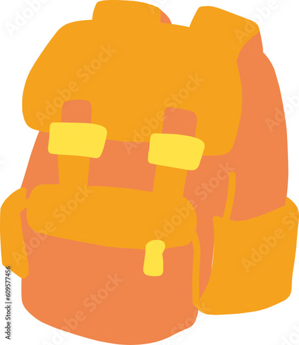 シンプルにデフォルメしたオレンジ色のリュックサックのイラスト