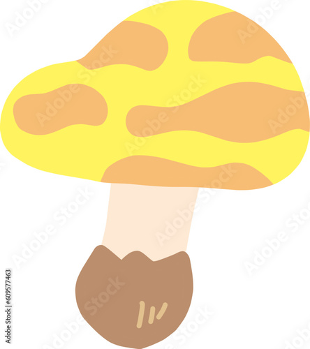 シンプルにデフォルメした黄色とオレンジの柄のキノコのイラスト