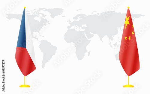 China and Czech Republic flags for official meeting