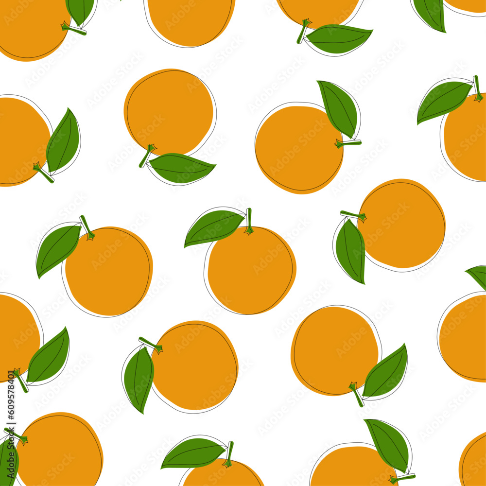 Orange fruit with leaf, vector background