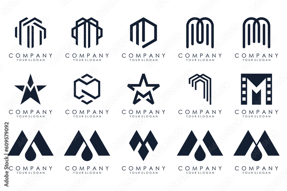 Set of letter M logo design vector. Collection of modern M letter design in black color. Set of letter M logo design vector. Collection of modern M letter design in black color.