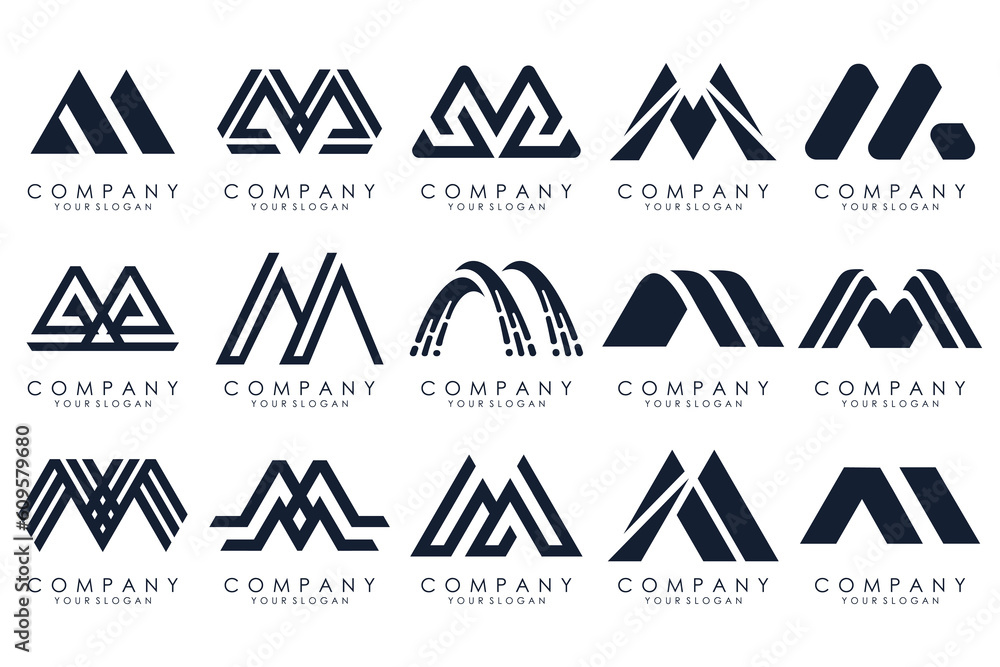 Set of letter M logo design vector. Collection of modern M letter design in black color. Set of letter M logo design vector. Collection of modern M letter design in black color.