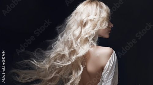 Rear back behind view portrait of attractive wavy-haired girl shine hairdress isolated over one-tone color background