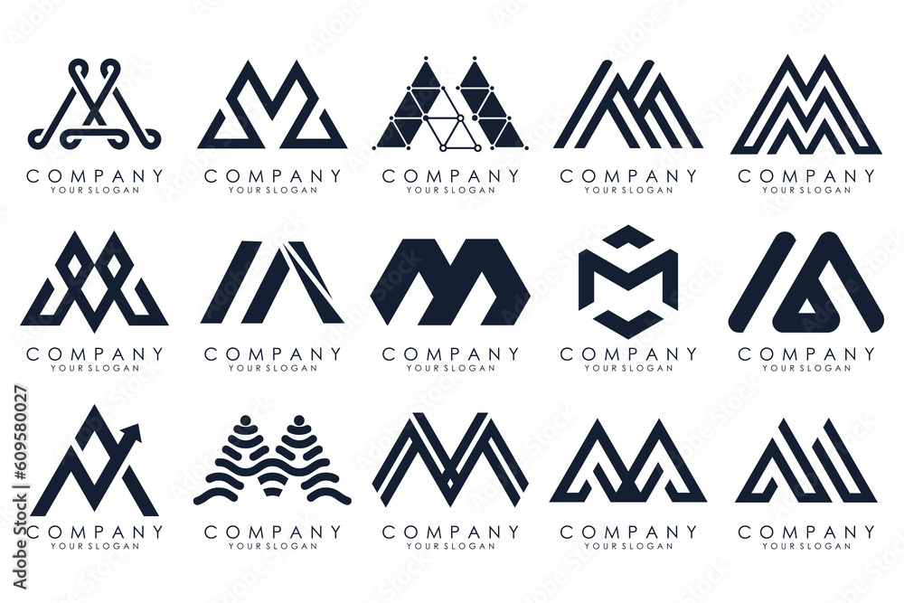 Set of letter M logo design vector. Collection of modern M letter design in black color. Set of letter M logo design vector. Collection of modern M letter design in black color.