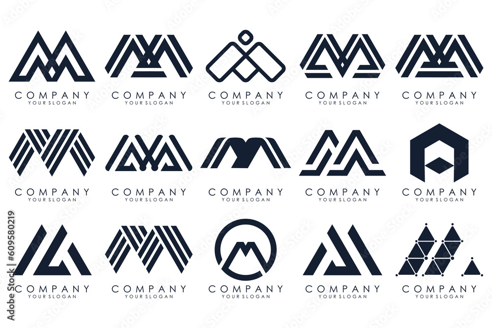 Set of letter M logo design vector. Collection of modern M letter design in black color. Set of letter M logo design vector. Collection of modern M letter design in black color.