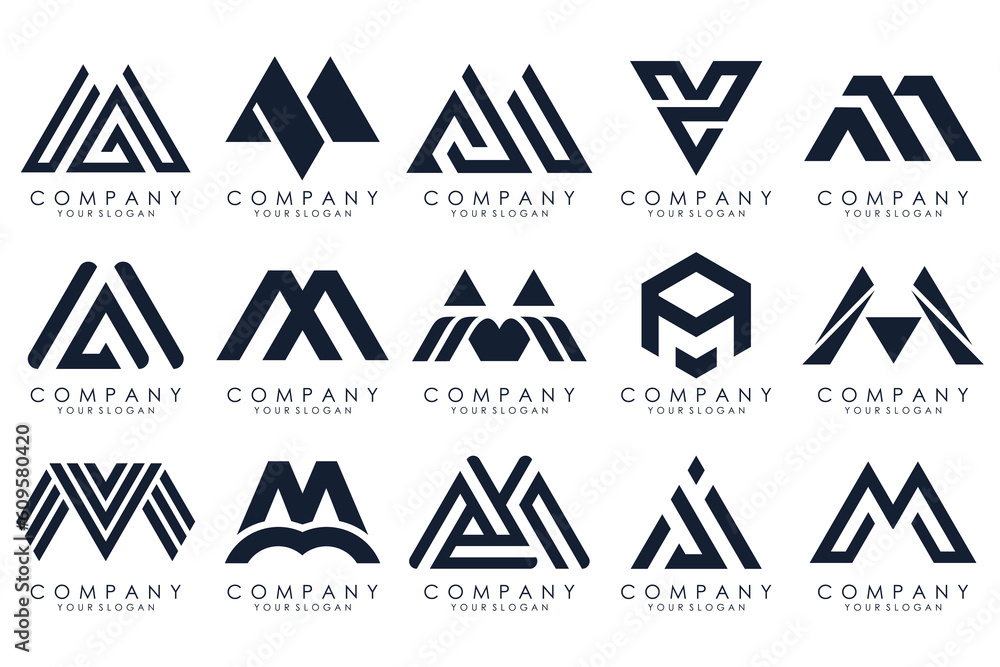 Set of letter M logo design vector. Collection of modern M letter design in black color. Set of letter M logo design vector. Collection of modern M letter design in black color.