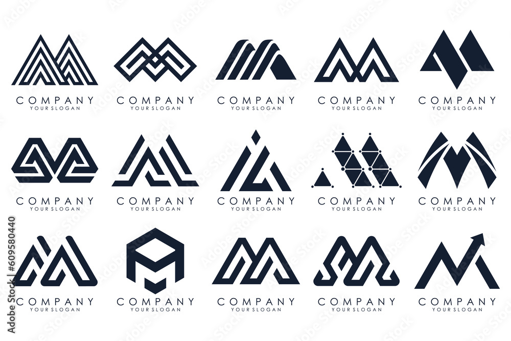 Set of letter M logo design vector. Collection of modern M letter design in black color. Set of letter M logo design vector. Collection of modern M letter design in black color.