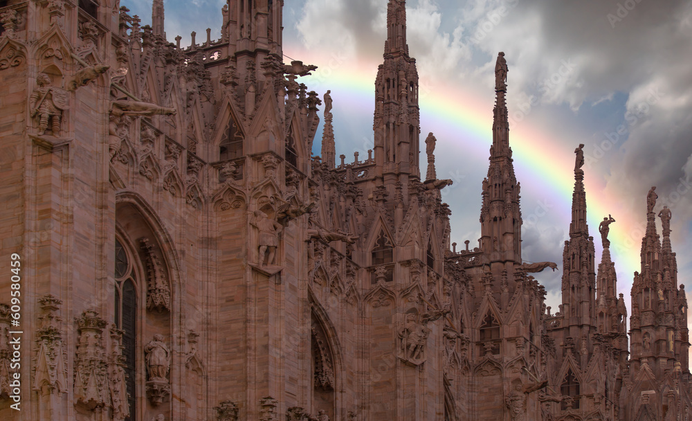 Milan Cathedral with rainbow - (Duomo di Milano (Milan Cathedral) and Piazza del Duomo in Milan)
