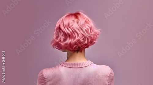 salon woman hairstyles for middle curly hair, rear view, close-up, Millennial Pink, Studio lighting,