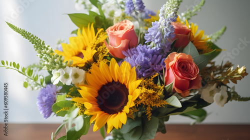 Wallpaper Mural A colorful bouquet of summer flowers, including sunflowers, daisies, and roses created with Generative AI technology Torontodigital.ca