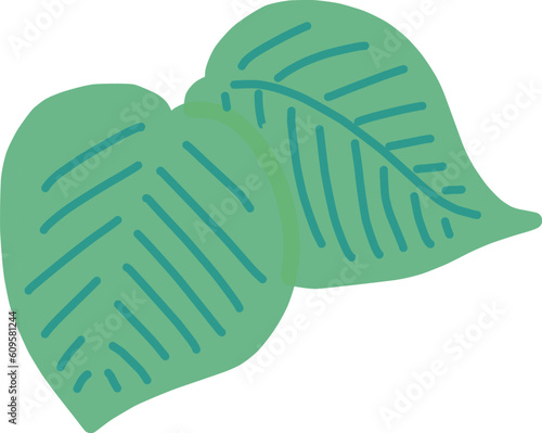 シンプルにデフォルメした重なった2枚の葉っぱのイラスト