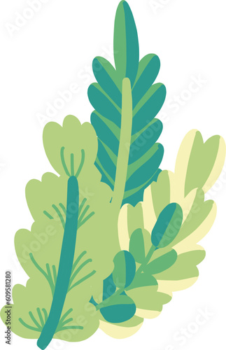 複数の種類の枝葉が束になったイラスト