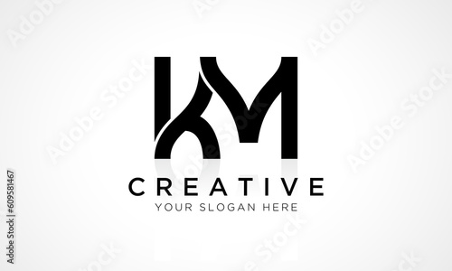KM Letter Logo Design Vector Template. Alphabet Initial Letter KM Logo Design With Glossy Reflection Business Illustration.