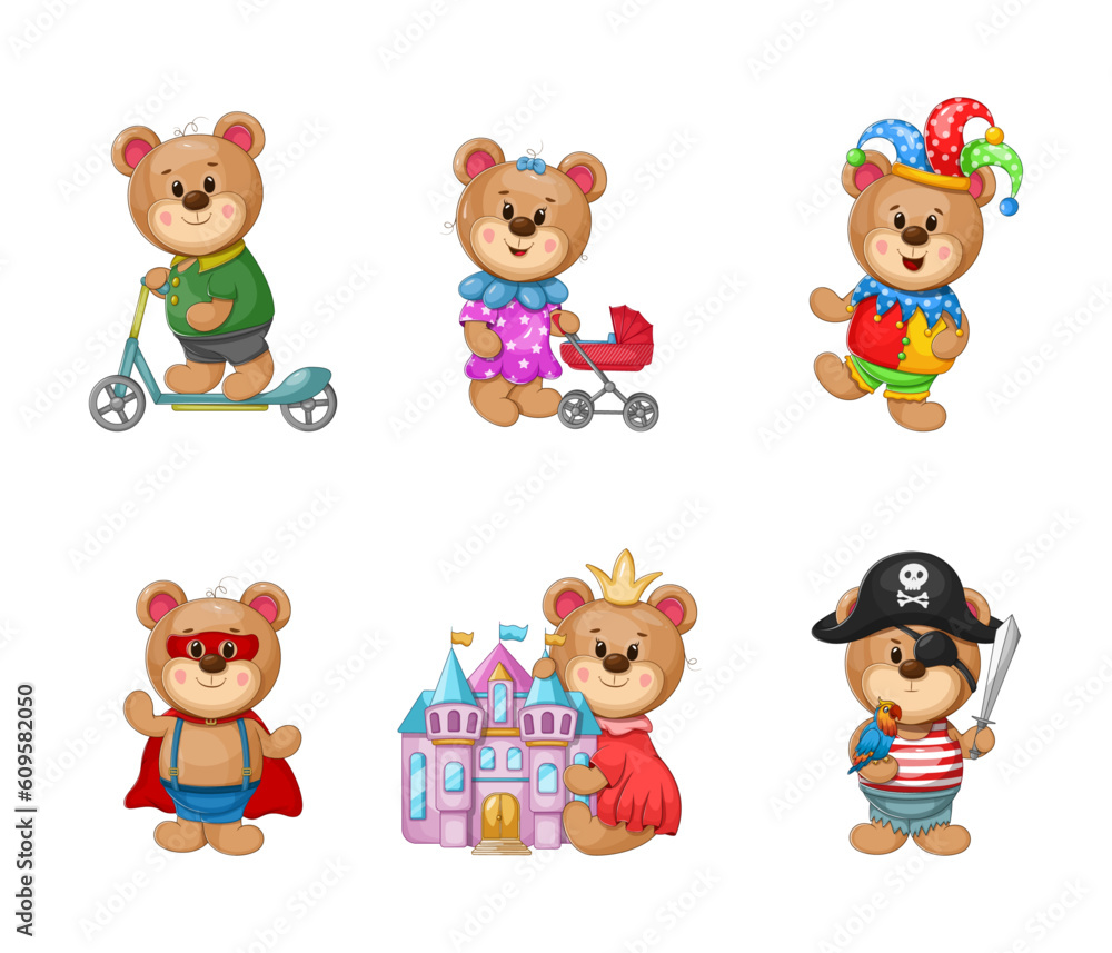 Cheerful Bear's Adventures: Set of Popular Vector Illustrations