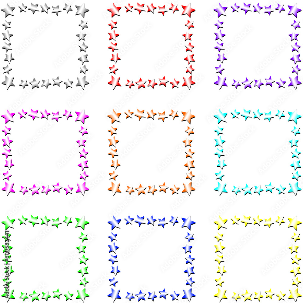 Fototapeta premium Assorted Colored Square Shiny Star Border Collection 9 Pack